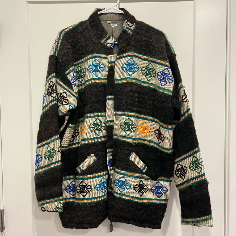 Vintage Southwestern Geometric 100% Wool Full Zip Jacket Multi‎ Color Mens Large